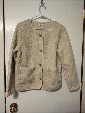 croft & barrow Cream Sherpa Button-Front Jacket
